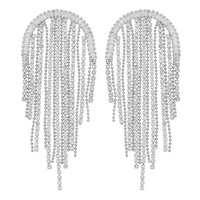 CRYSTAL RHINESTONE ARCHED TASSEL DROP EARRINGS