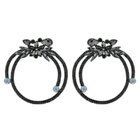 GEMSTONE FLOWER WITH RHINESTONE HOOP DROP EARRINGS