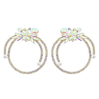 GEMSTONE FLOWER WITH RHINESTONE HOOP DROP EARRINGS