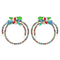 GEMSTONE FLOWER WITH RHINESTONE HOOP DROP EARRINGS