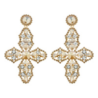 CRYSTAL GEMSTONE CROSS DROP STATEMENT EARRINGS