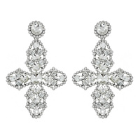 CRYSTAL GEMSTONE CROSS DROP STATEMENT EARRINGS