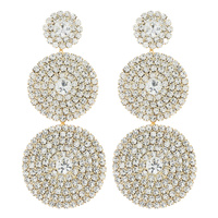 STATEMENT 3 TIER CRYSTAL PAVE TRIPLE DISC DROP EARRINGS