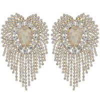 STATEMENT CRYSTAL TEARDROP HEART SHAPED TASSEL DROP EARRINGS - EVENING GLAM JEWELRY
