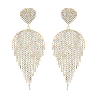 CRYSTAL RHINESTONE HEART TASSEL FRINGE DROP EARRINGS