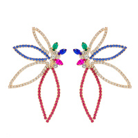 FLORAL CRYSTAL RHINESTONE PAVE OPEN PETAL DROP EARRINGS