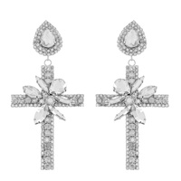 2-TIER TEARDROP POST JEWELED CROSS CRYSTAL RHINESTONE DANGLE AND DROP EARRINGS