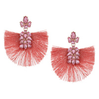 FASHION POST EARRING W/ FABRIC TASSELS