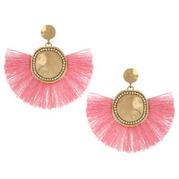 FASHION POST EARRING W/ FABRIC TASSELS