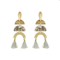 3 TIER DROP EARRING W/ RAFFIA TASSELS