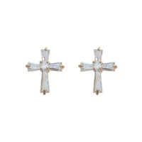 CZ BAGUETTE STONE CROSS EARRING