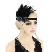 BEADED BOW FEATHER FLAPPER HAIRBAND