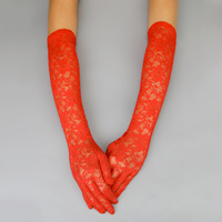 LACE LONG GLOVE W/FLOWERS RED