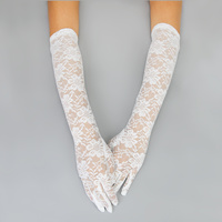 LACE LONG GLOVE W/FLOWERS WHITE