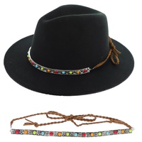 WESTERN TURQUOISE SEMI STONE FLORAL BEADED BRAIDED LEATHER HAT BAND