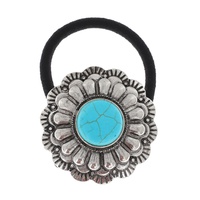 WESTERN TURQUOISE SEMI STONE SCALLOPED CONCHO PONYTAIL HAIR TIE