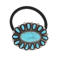 WESTERN TURQUOISE SEMI STONE OVAL SCALLOPED CONCHO PONYTAIL HAIR TIE