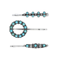 WESTERN 3-PIECE ASSORTED TURQUOISE SEMI STONE DECORATIVE BOBBY PIN HAIR CLIP SET