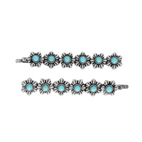 WESTERN 2-PIECE TURQUOISE SEMI STONE FLORAL DECORATIVE BOBBY PIN HAIR CLIP SET