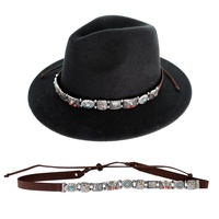WESTERN TURQUOISE SEMI STONE LONGHORN COW SKULL AND CACTUS LEATHER HATBAND