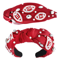 GAME DAY JEWELED BEADED FOOTBALL PATTERN KNOTTED HEADBAND