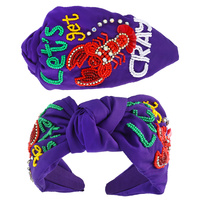 MARDI GRAS TRICOLOR BEADED KNOTTED HEADBAND