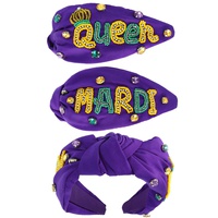 MARDI GRAS QUEEN TRICOLOR BEADED KNOTTED HEADBAND