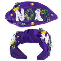 NOLA MARDI GRAS TRICOLOR BEADED KNOTTED HEADBAND