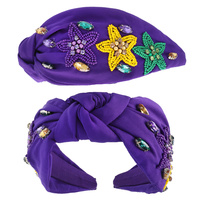3-STAR MARDI GRAS TRICOLOR BEADED KNOTTED HEADBAND