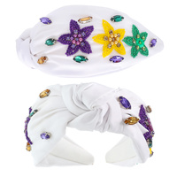 3-STAR MARDI GRAS TRICOLOR BEADED KNOTTED HEADBAND
