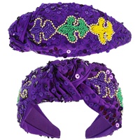 MARDI GRAS FLEUR DE LIS SEQUIN KNOTTED HEADBAND