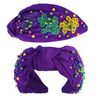MARDI GRAS TRICOLOR BEADED KNOTTED HEADBAND