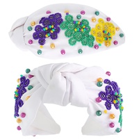 MARDI GRAS TRICOLOR BEADED KNOTTED HEADBAND