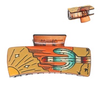 WESTERN CACTUS GRAPHIC LEATHER CLAW CLIP