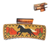 WESTERN BLACK HORSE GRAPHIC LEATHER CLAW CLIP