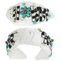 WESTERN HOWDY COWHIDE TOP KNOTTED BEADED HEADBAND