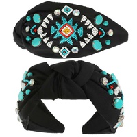 WESTERN  AZTEC DESIGN TOP KNOTTED BEADED HEADBAND