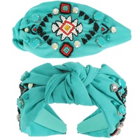 WESTERN  AZTEC DESIGN TOP KNOTTED BEADED HEADBAND