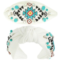 WESTERN  AZTEC DESIGN TOP KNOTTED BEADED HEADBAND