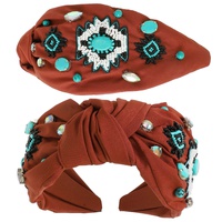 WESTERN  AZTEC DESIGN TOP KNOTTED BEADED HEADBAND