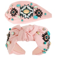 WESTERN  AZTEC DESIGN TOP KNOTTED BEADED HEADBAND