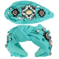 WESTERN  AZTEC DESIGN TOP KNOTTED BEADED HEADBAND