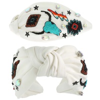 WESTERN LONGHORN TOP KNOTTED BEADED HEADBAND
