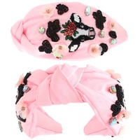 WESTERN DAIRY COW TOP KNOTTED BEADED HEADBAND