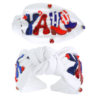 WESTERN PATRIOTIC Y'ALL BEADED KNOTTED HEADBAND