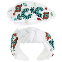 WESTERN TURQUOISE TOP KNOTTED BEADED HEADBAND