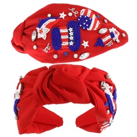 PATRIOTIC USA FLAG PATTERN BEADED KNOTTED HEADBAND