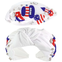 PATRIOTIC USA FLAG PATTERN BEADED KNOTTED HEADBAND