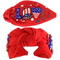PATRIOTIC USA BEADED LETTERING KNOTTED HEADBAND