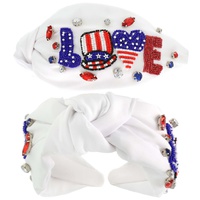PATRIOTIC USA BEADED LETTERING KNOTTED HEADBAND